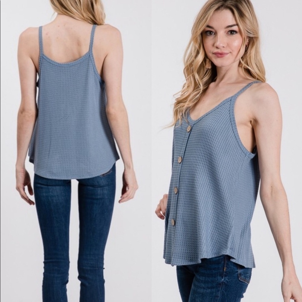 Denim blue button waffle cami